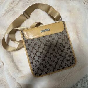 Gucci Brown Monogram Canvas Messenger with Tan Trim